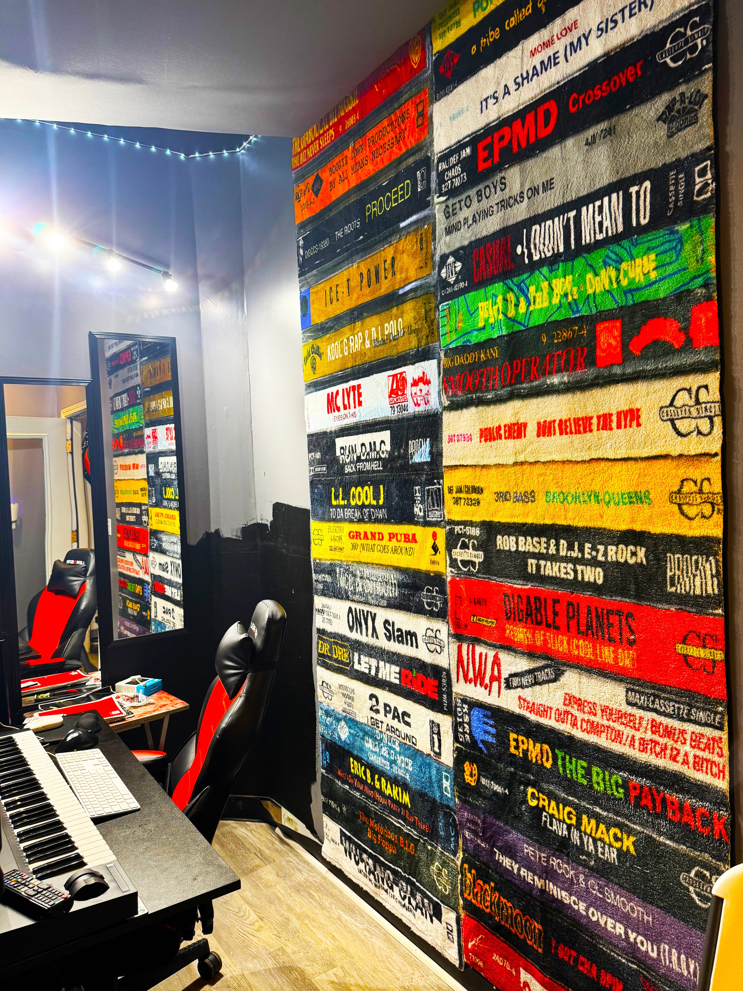 Hip-Hop Wall — floor-to-ceiling classic cassette art tapestry