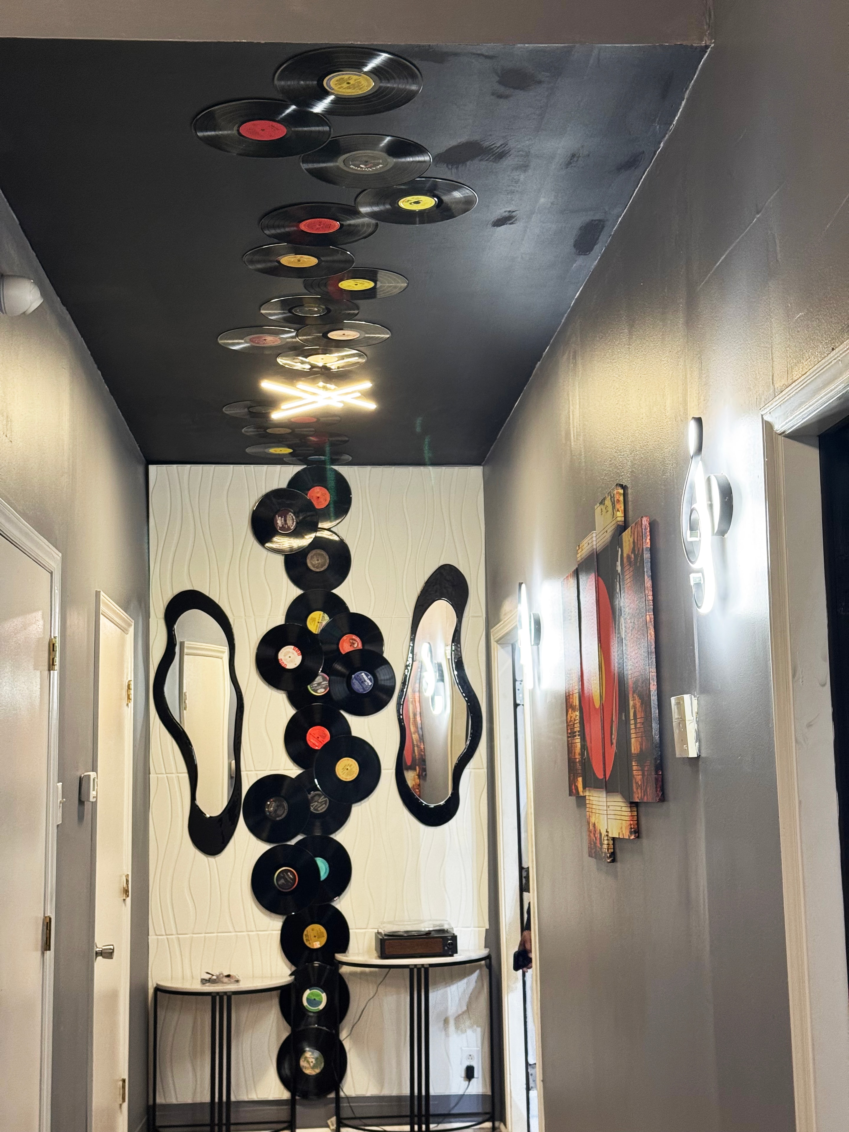 Lobby ceiling — vinyl record ceiling installation & entrance art