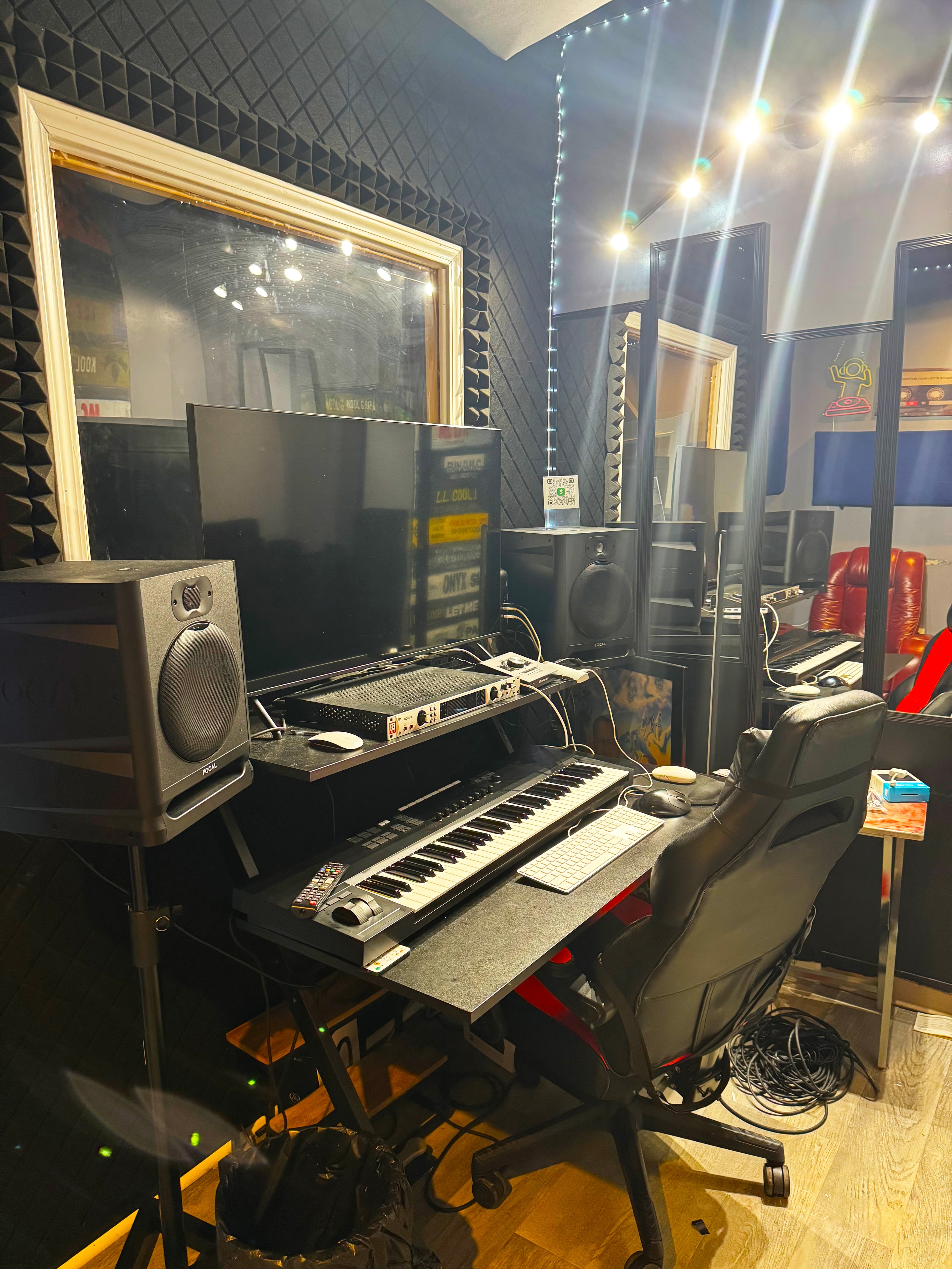 Studio B setup — Focal monitors, audio interface & vocal window